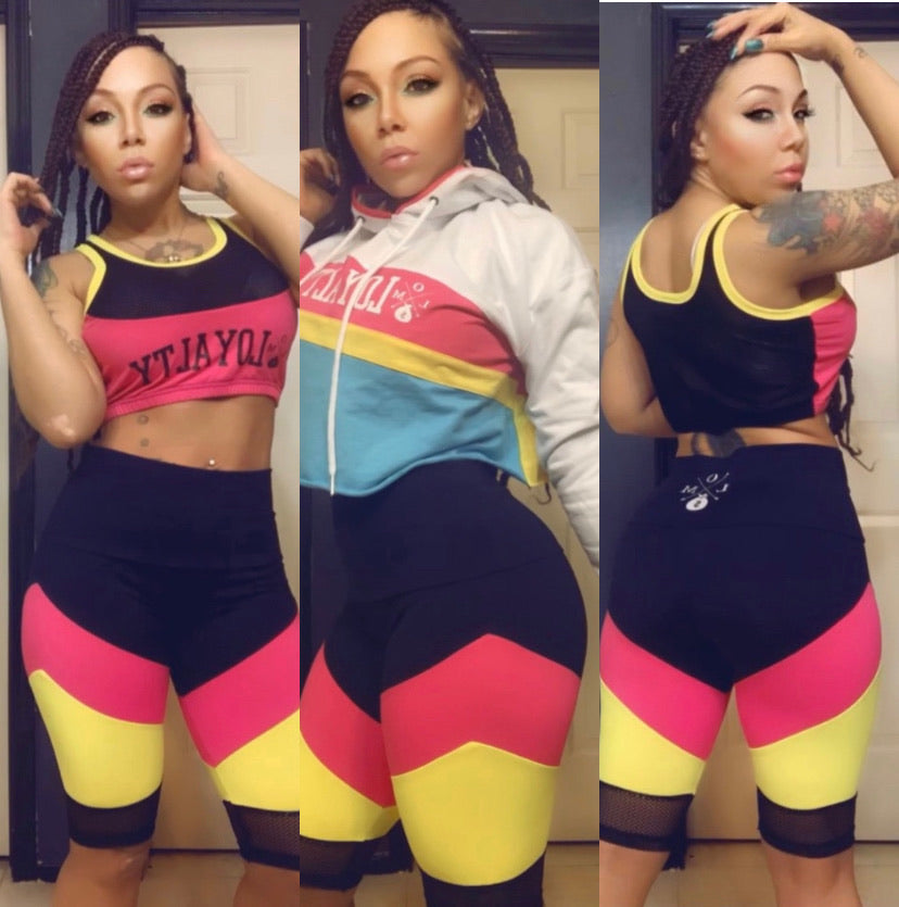 3 piece yoga suit with crop top hoodie